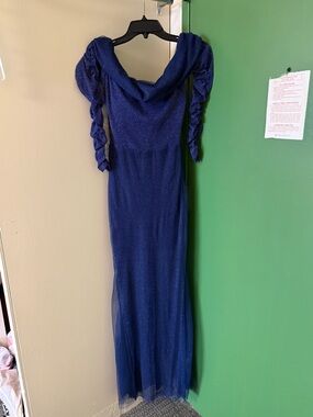 Navy Blue Sparkle Off-Shoulder Prom dress